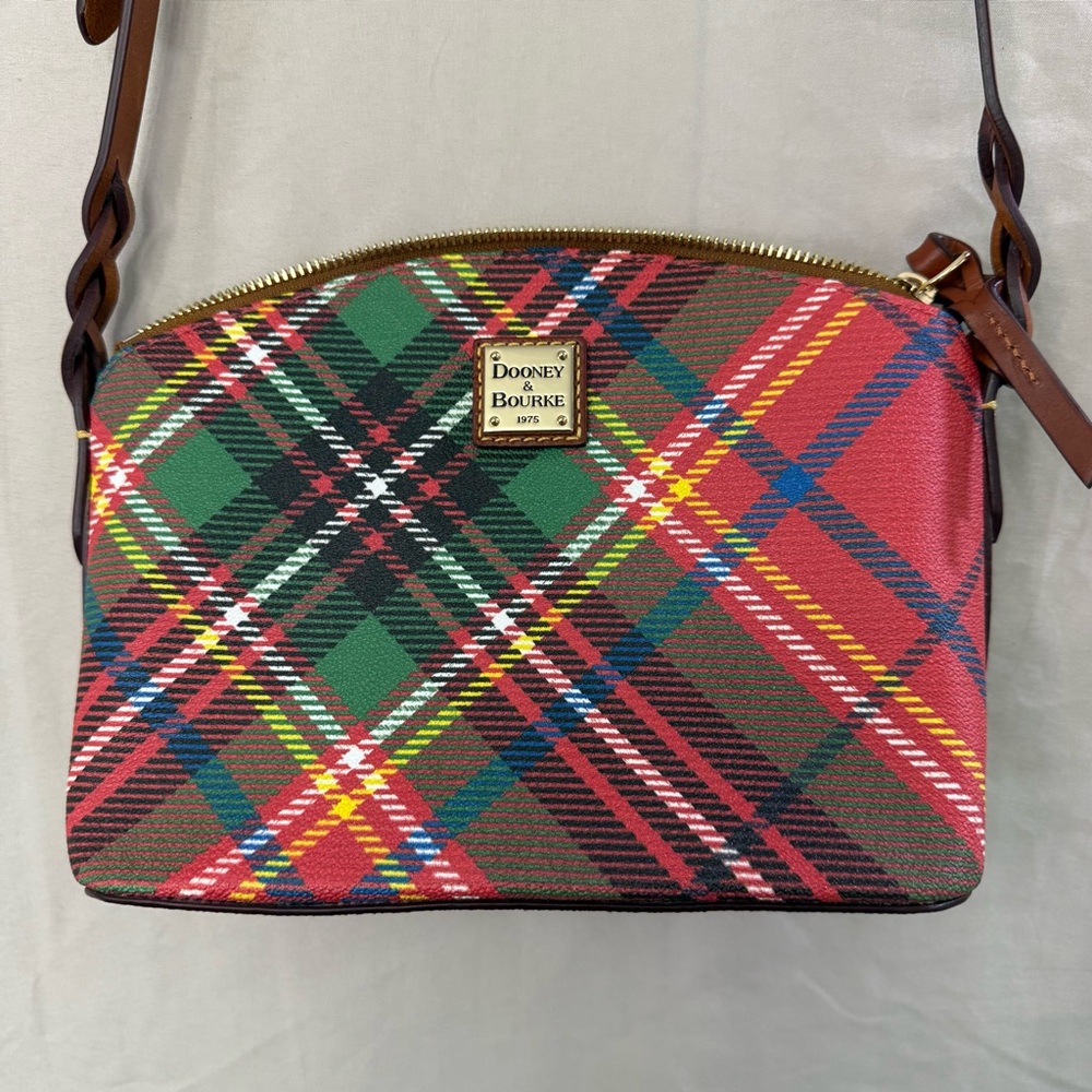 Dooney & Bourke Purse Crossbody Tartan Plaid Canvas & Leather Shoulder Bag